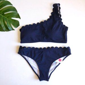Cupshe Scalloped One Shoulder Swimsuit Set Navy M